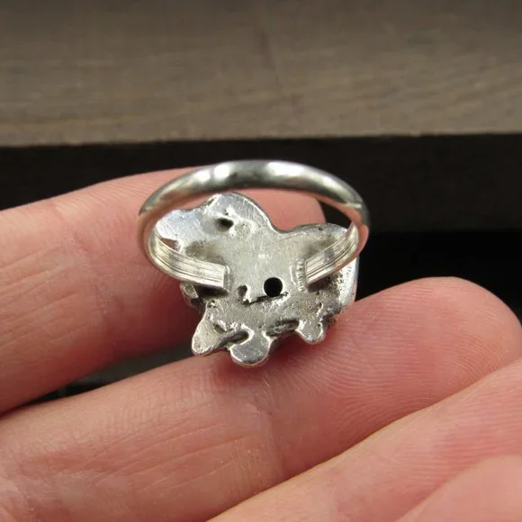 Size 6 Sterling Silver Abstract Design Black Stone Band Ring Vintage - Picture 5 of 8